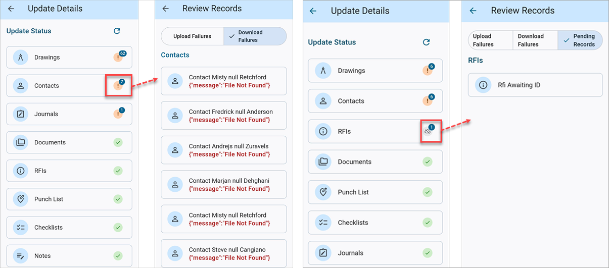 Image of Update Details and Review Records screens.