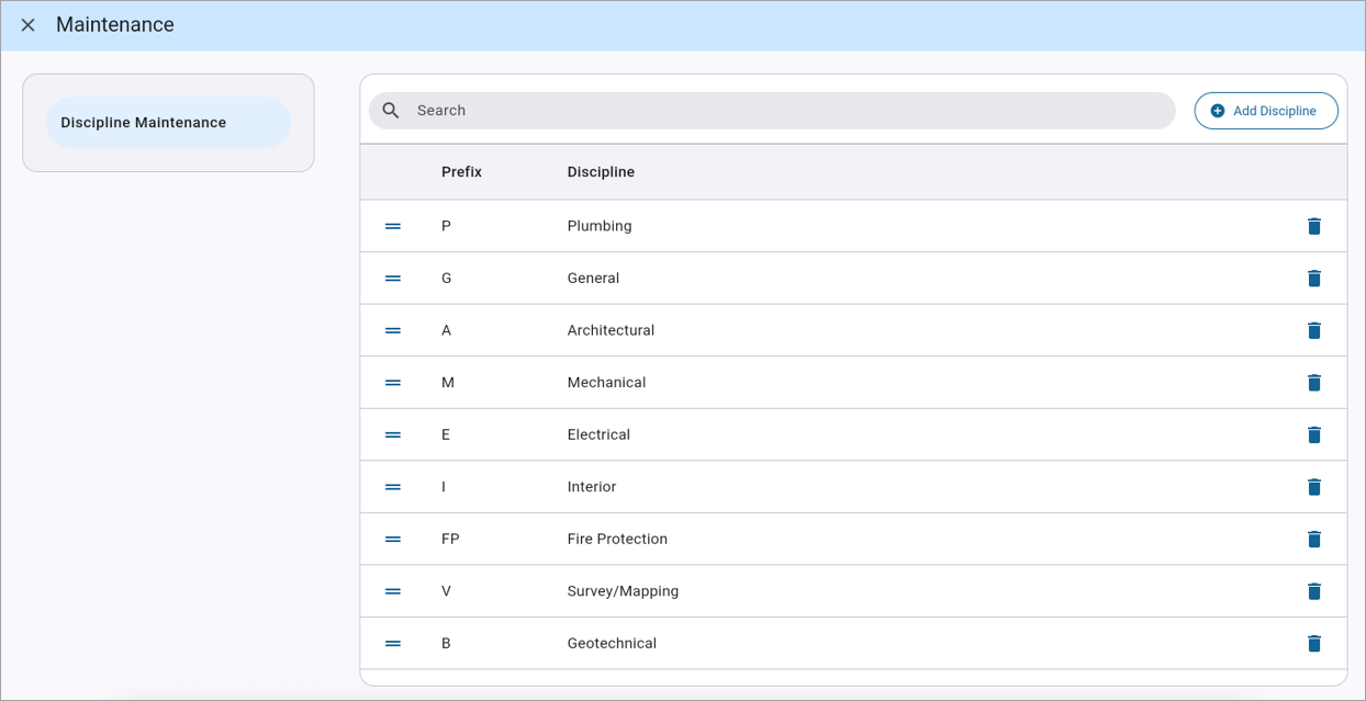 Screenshot of the Discipline Maintenance screen.