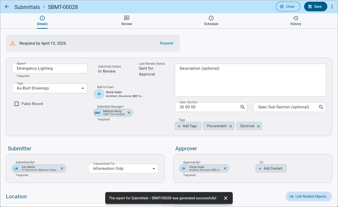 Nexus 01 Highlight - Construct PM - Submittals - MIP Reports