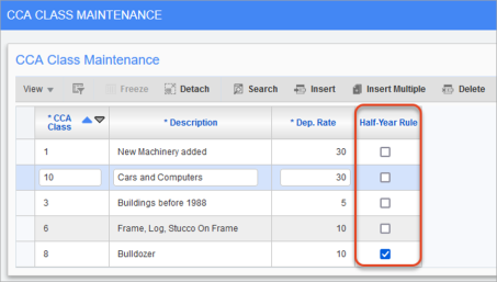 Screenshot of CCA Class Maintenance