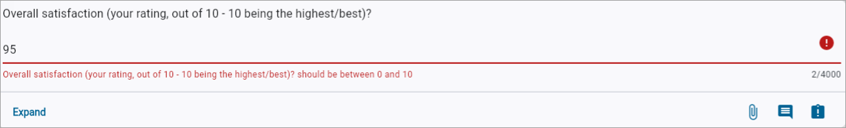 Screenshot of example of checklist item with numeric question being answered.