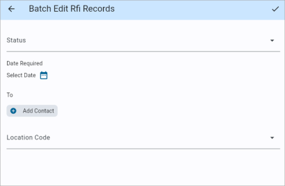 Screenshot of Batch Edit RFI Records pop-up screen.