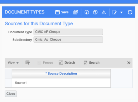 Screenshot of pop-up window launched from [Source Assignment] button.