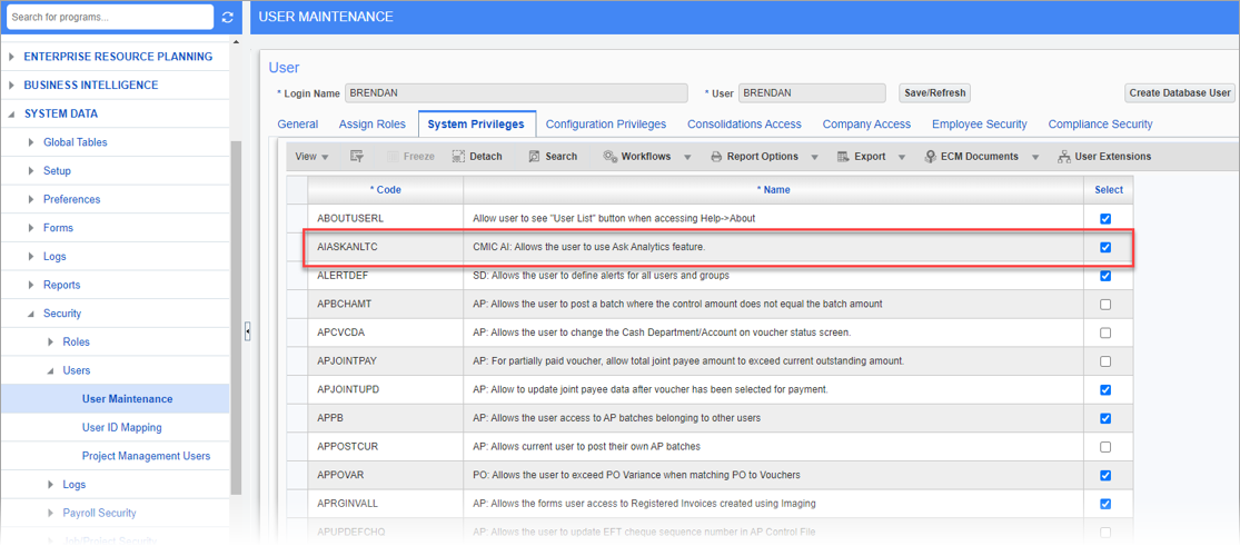 Screenshot of User Maintenance screen.