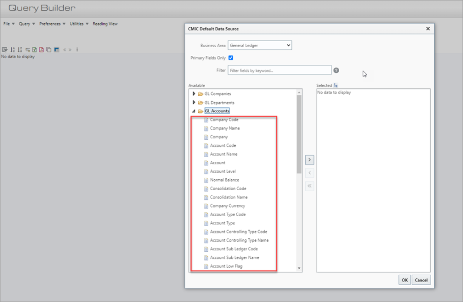 Screenshot of CMiC Default Data Source pop-up window.
