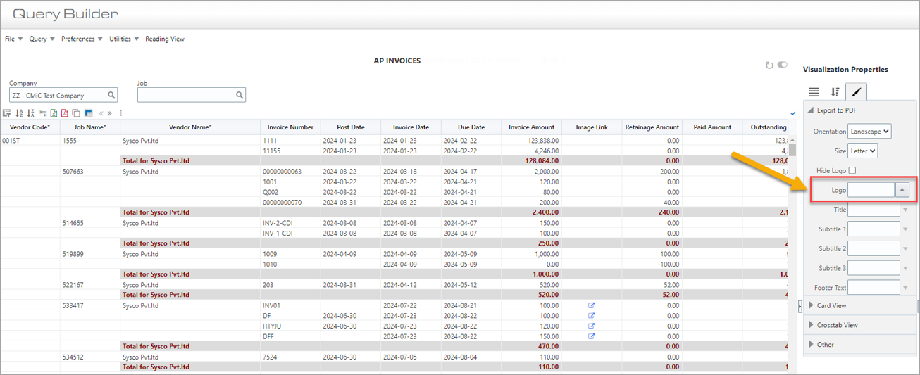 Screenshot of Query Builder.
