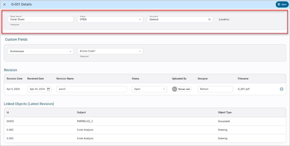 Construct PM - Documents and Drawings: Editing Metadata Details