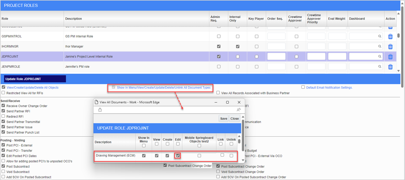 Screenshot of Project Roles screen.
