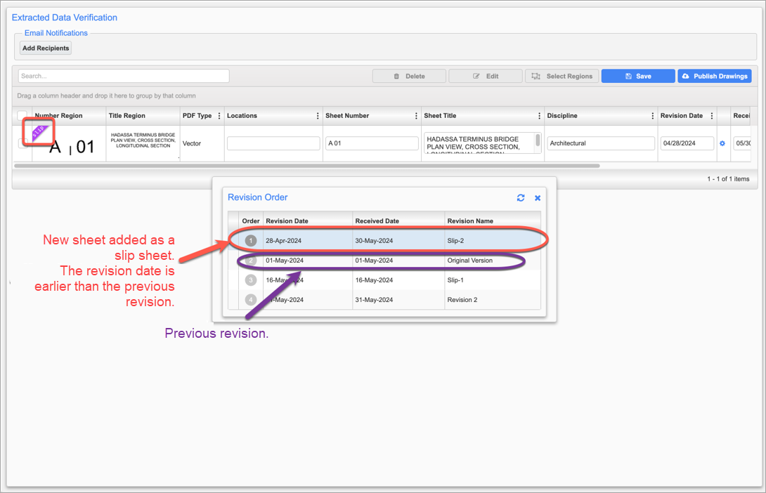 Screenshot of Extracted Data Verification screen.