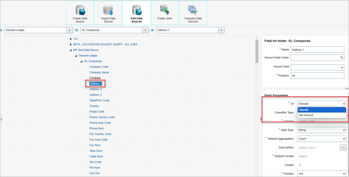 Screenshot of BI Catalog Builder's Edit Data Sources screen.