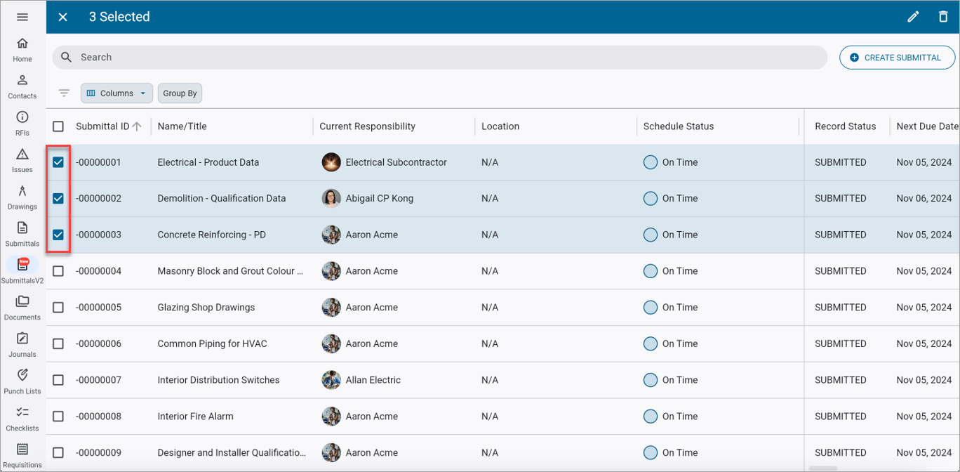 Construct PM - Submittals v2 Batch Edit