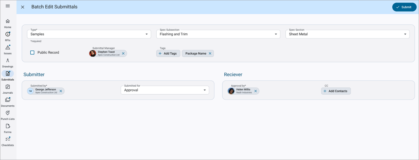 Construct PM - Submittals v2 Batch Edit