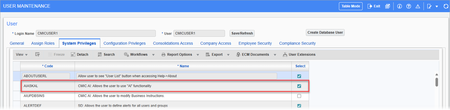 Screenshot of User Maintenance.