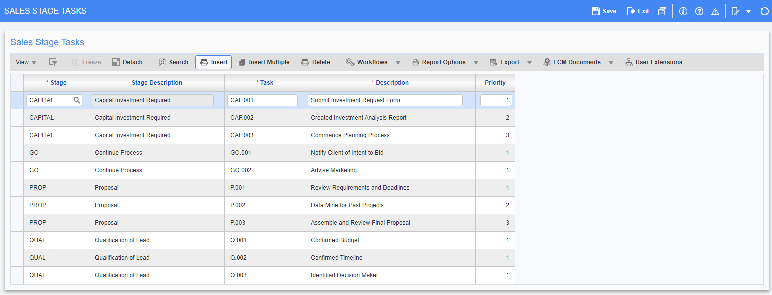 Screenshot of Sales Stage Tasks