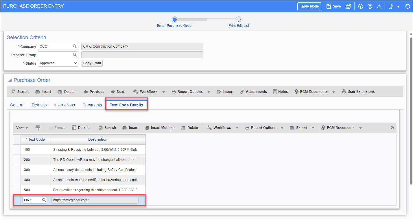 Screenshot of Purchase Order Entry
