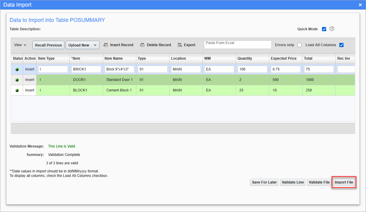 Purchase Order - PO Detail Import