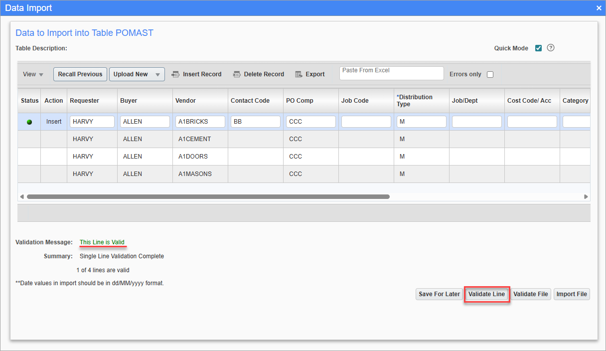 Screenshot of Data Import pop-up.