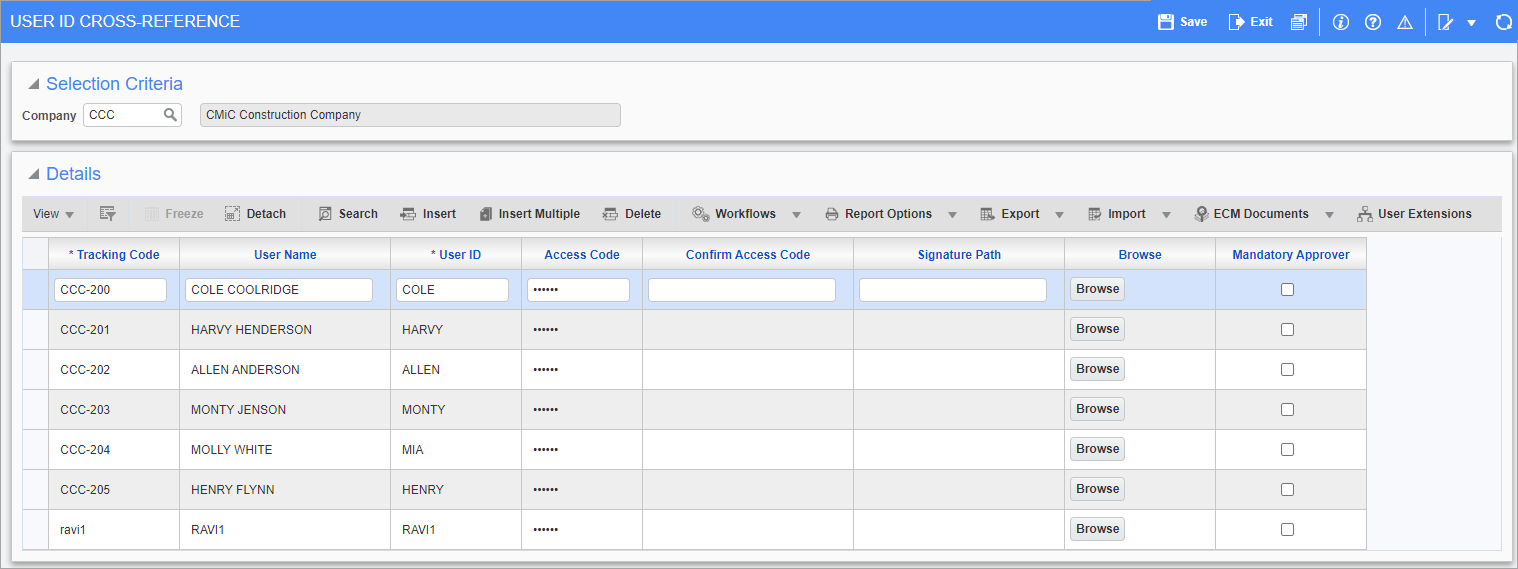 Screenshot of User ID Cross Reference