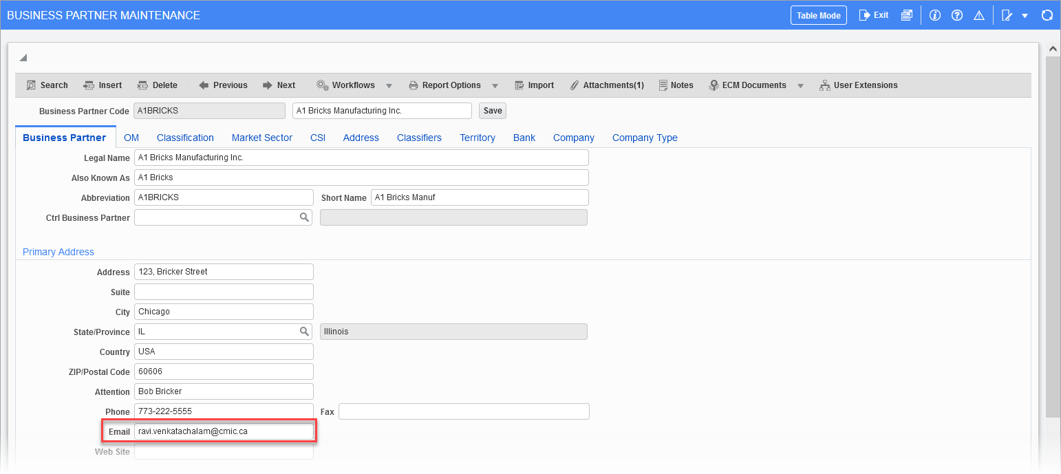 Screenshot of Business Partner Maintenance.