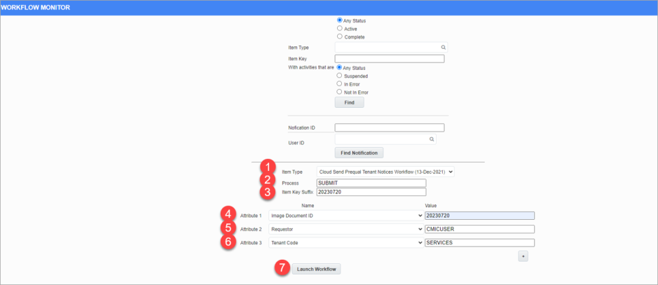 Screenshot of Workflow Monitor with number stamps.