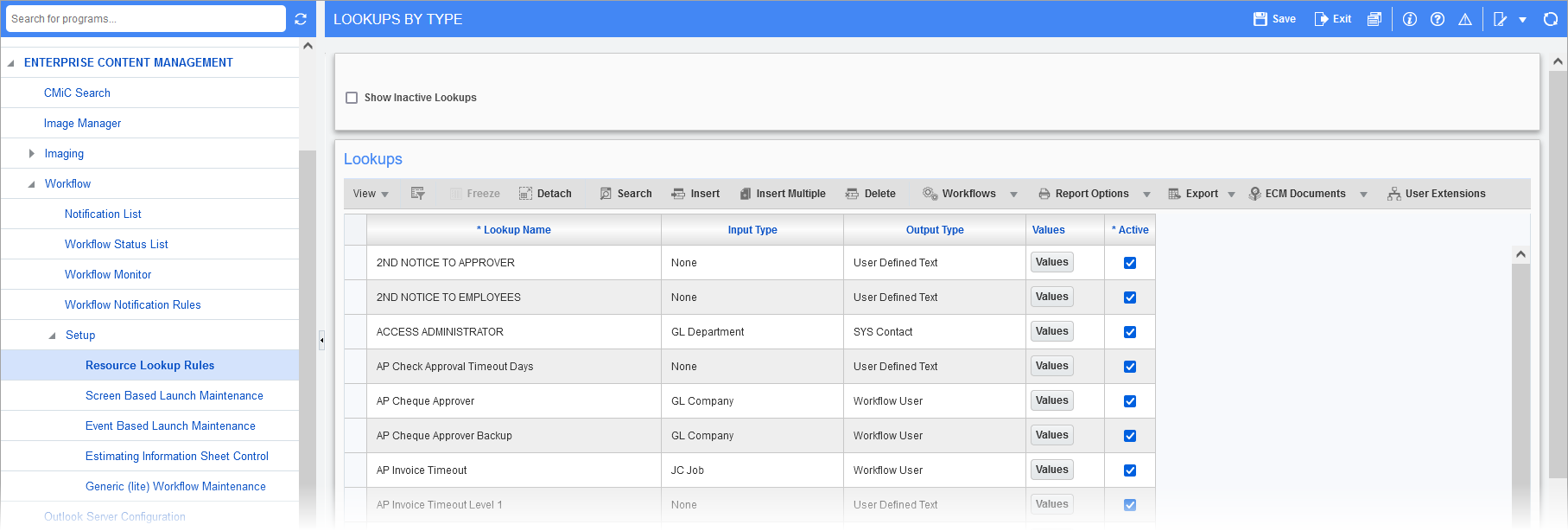 Screenshot of Lookups By Type.