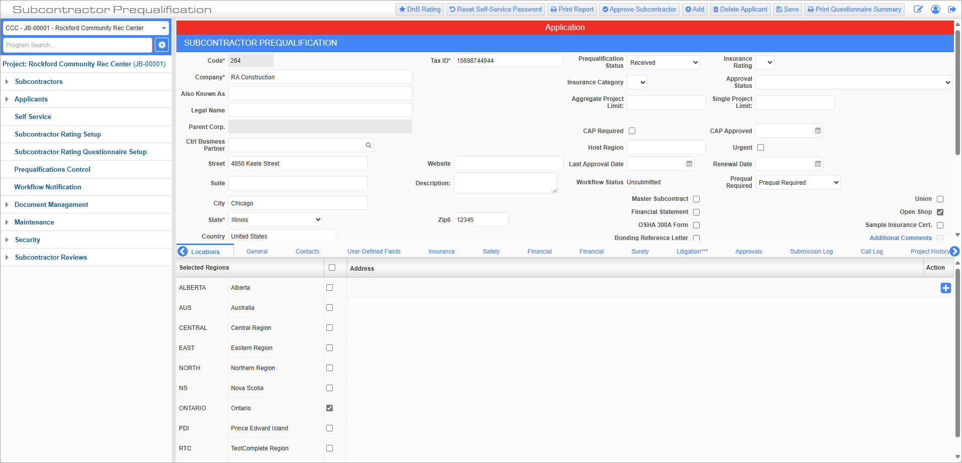 Screenshot of Applicants.