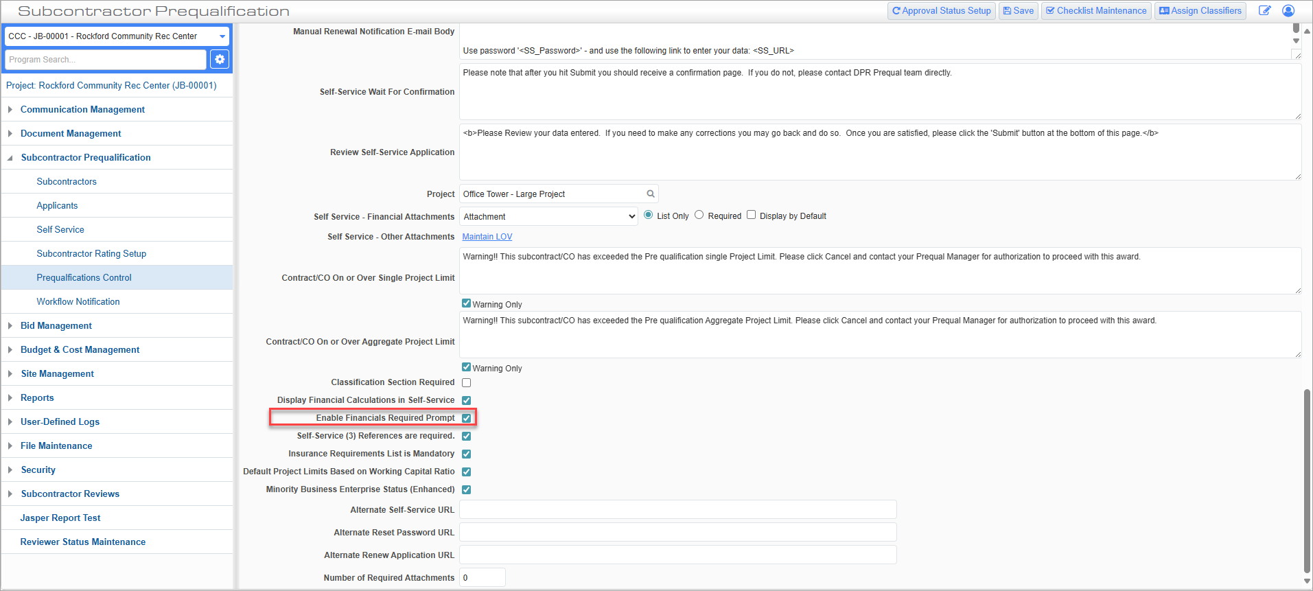 Screenhshot of Preqaulification with checkbox highlighted.