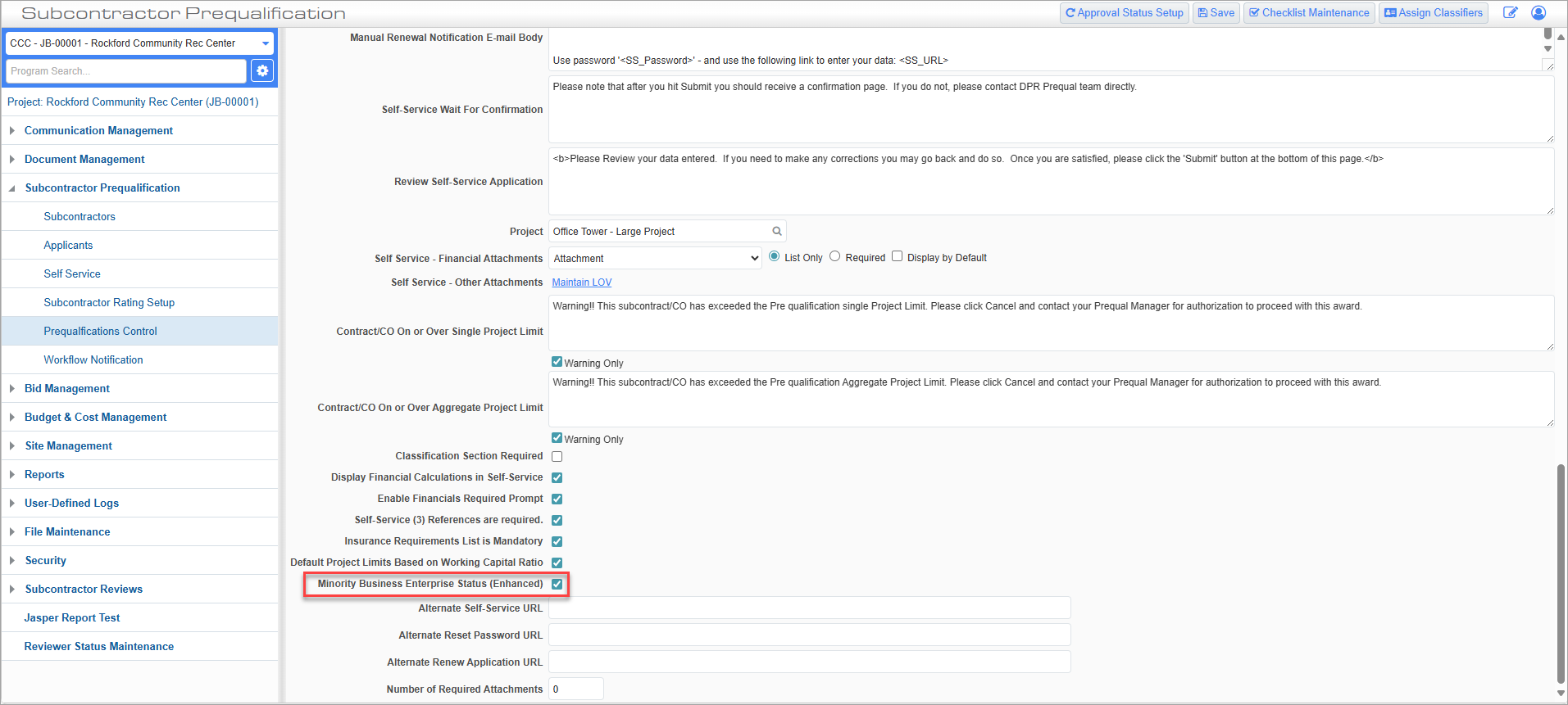 Screenhshot of Preqaulification Control with checkbox highlighted.