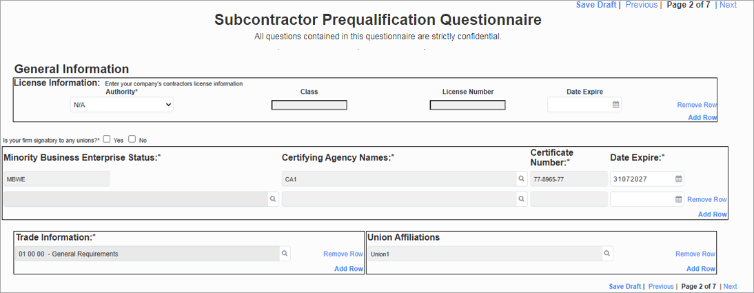 Screenshot of General Information page with MBES section.
