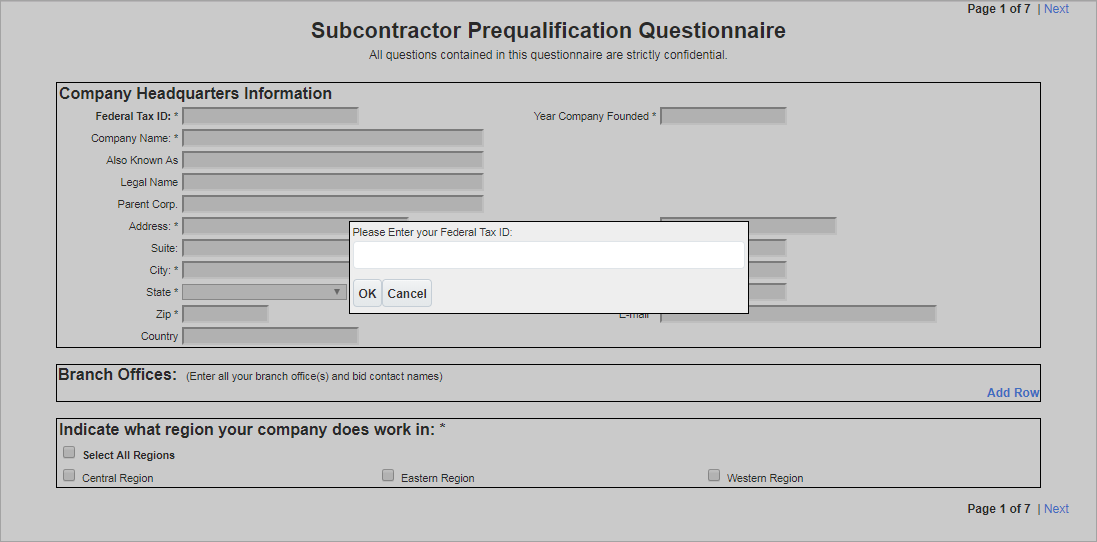 Subcontractor Questionnaire Subcontractor Prequalification - Self Service