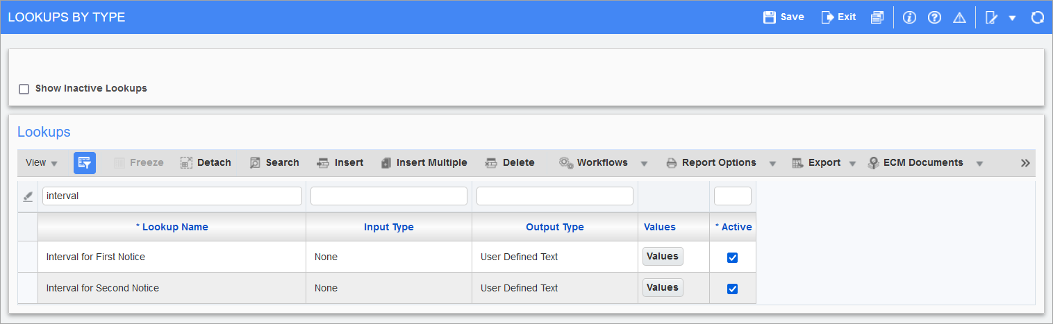 Screenshot of Lookups By Type.