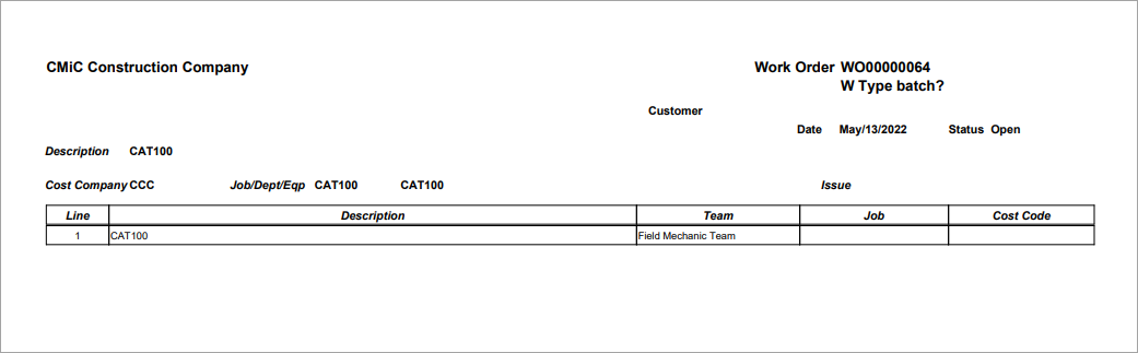 Preventive Maintenance - Print Work Order
