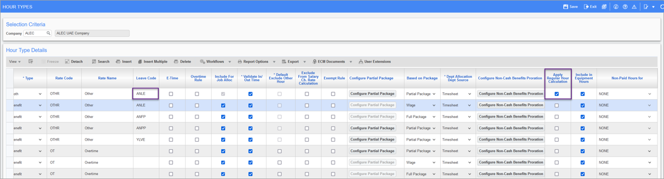 Screenshot of Hour Types