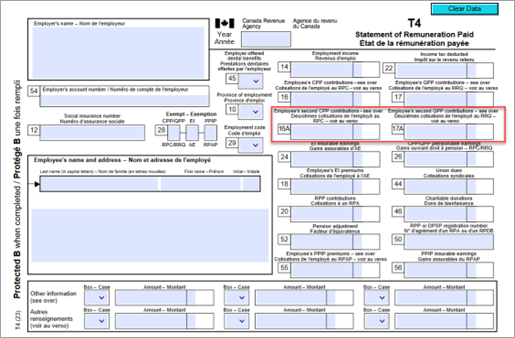Image of 2024 T4 form with boxes 16A and 17A hilighted