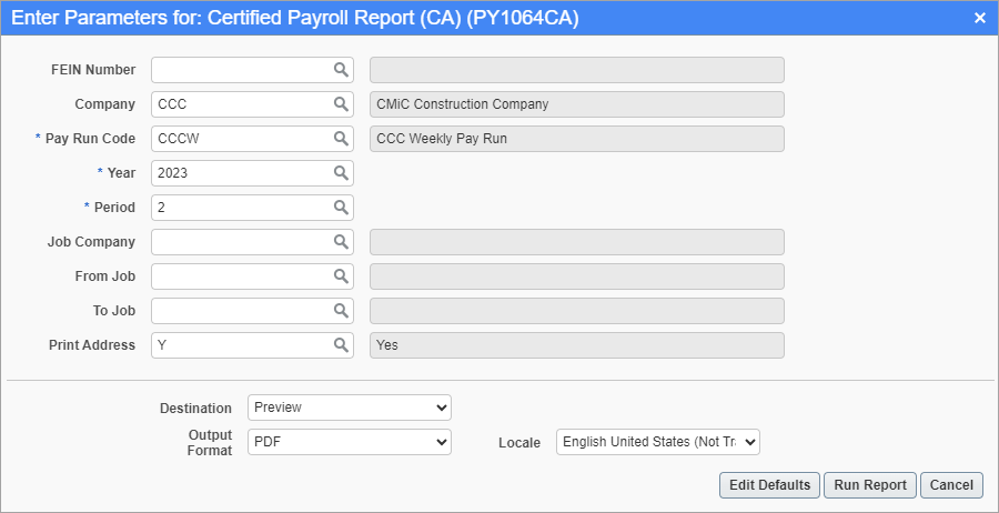 Screenshot of Certified Payroll Report