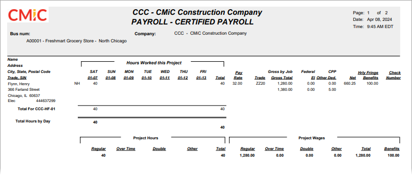 Sample Certified Payroll report