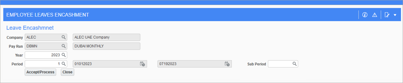 Screenshot of Employee Leaves Encashment pop-up