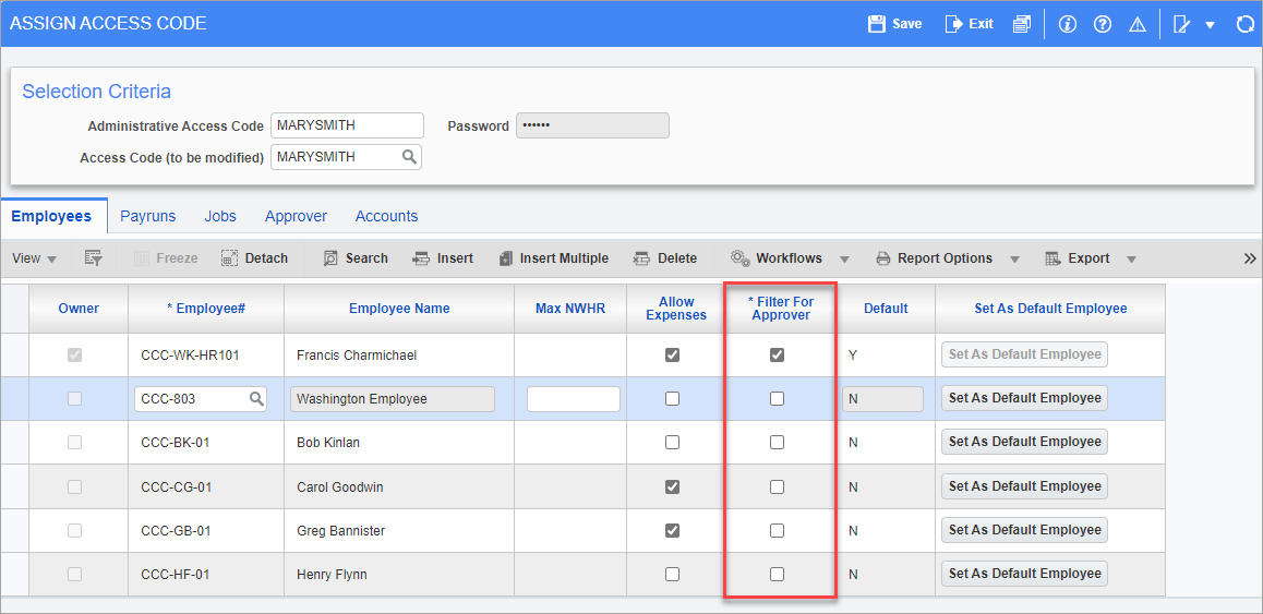 Screenshot of Assign Access Code.