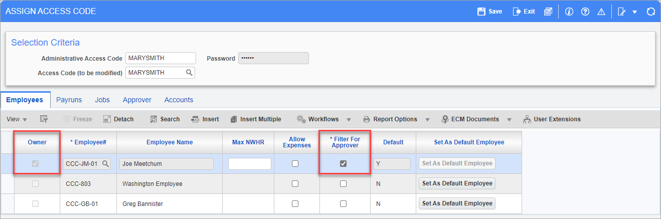 Screenshot of Assign Access Code.