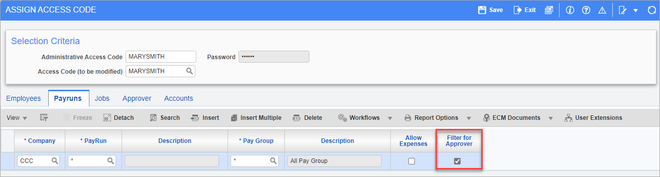 Screenshot of Assign Access Code.