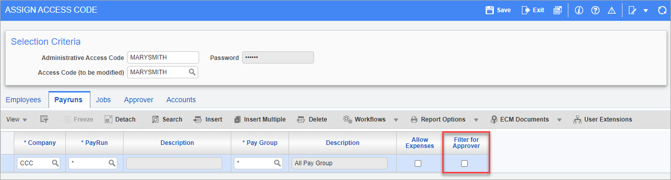 Screenshot of Assign Access Code.