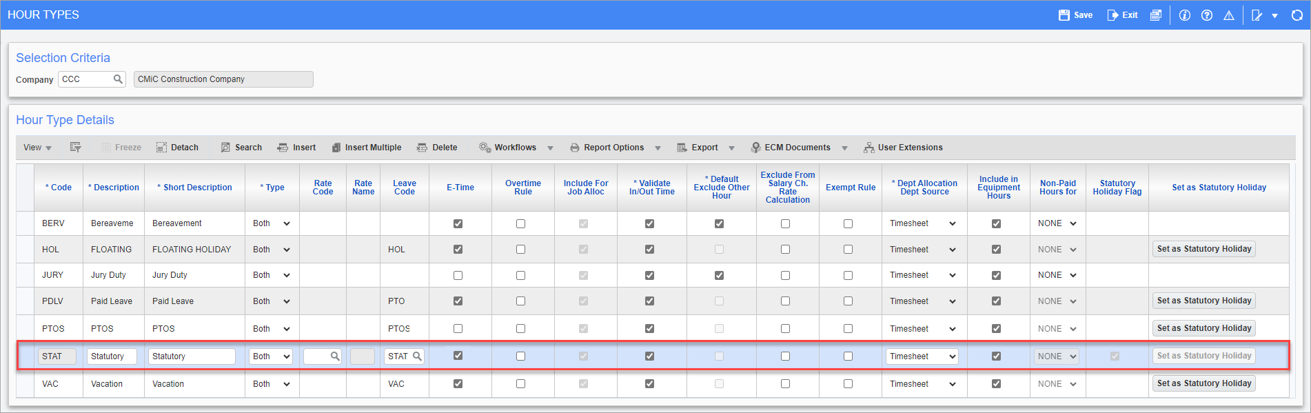 Screenshot of Hour Types.