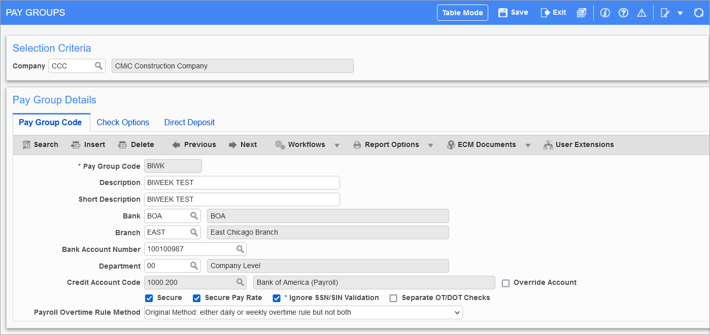 Screenshot of Pay Groups – Pay Groups Detail tab.