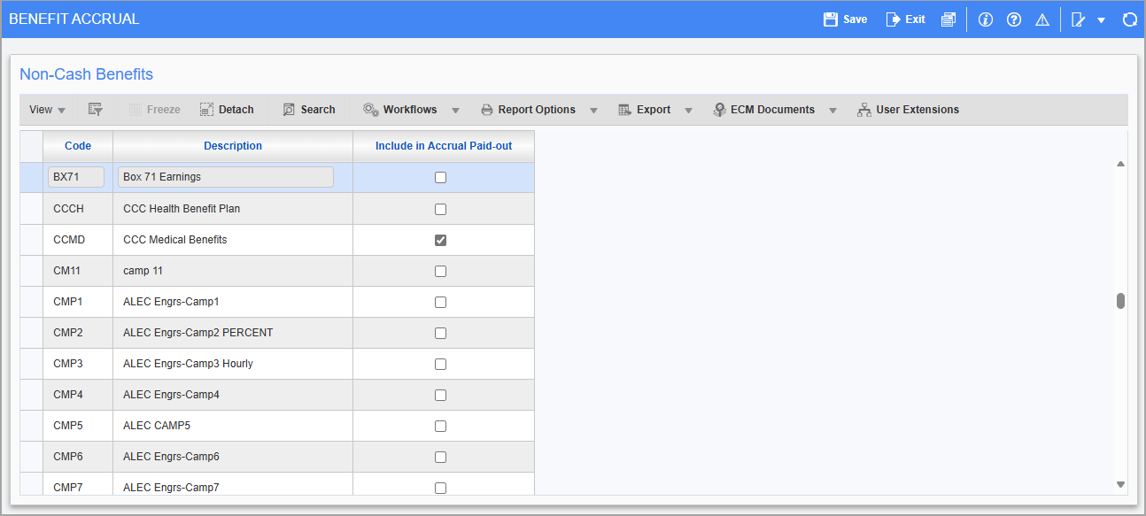 Screenshot of Benefit Accrual.