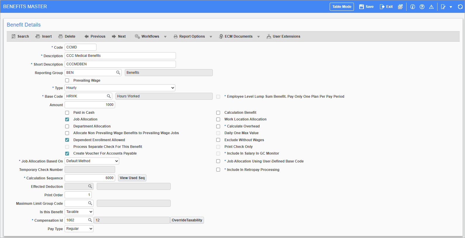 Screenshot of Benefits Master.