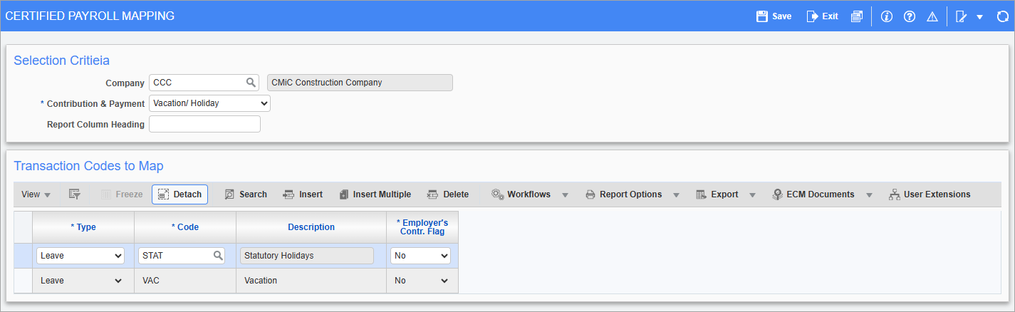 Screenshot of Certified Payroll Mapping.
