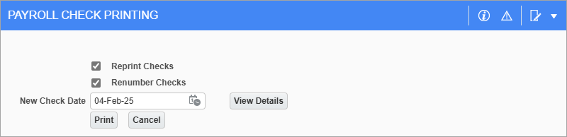 Screenshot of Payroll Check Printing.