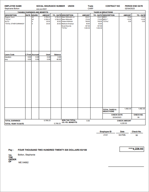 Sample check format
