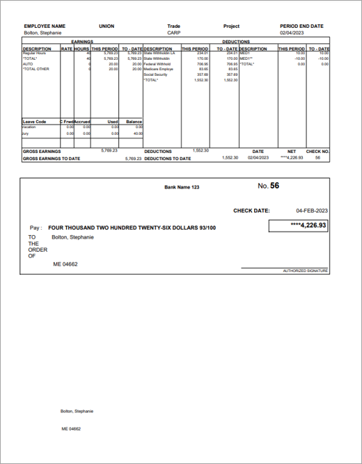 Sample check format
