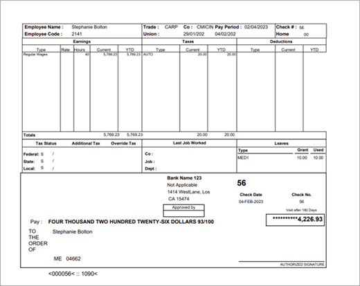 Sample check format